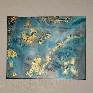 Teal / Blue & Gold Foil Abstract Art